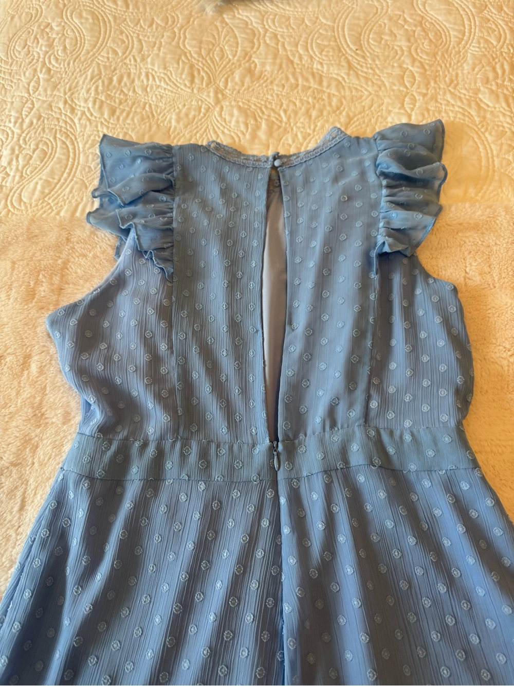 Light Blue Ruffled Crochet Front Romper - Picture 4 of 5
